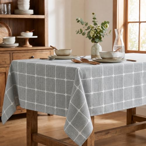 Horaldaily Rustic Plaid Table Cloth - Gray 60x84 Inch Rectangular Home Decor