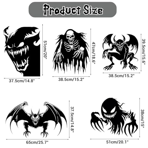 Giant Halloween Window Clings - 5 Sheets Spooky Monster Decals for Holiday Decor