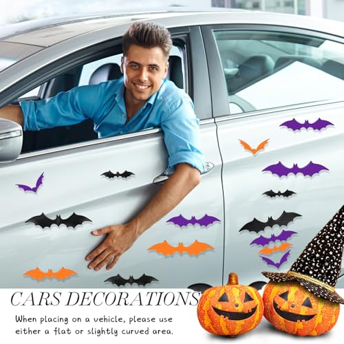 Halloween Bat Magnets Set - 15 Pieces in Black, Purple, Orange - 4 Sizes, 3D Decorations