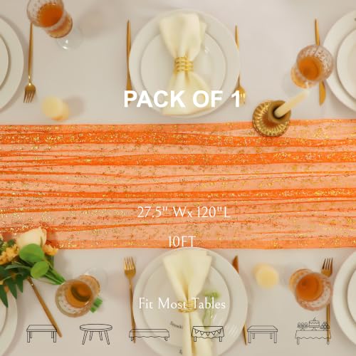 Orange Gold Table Runner 10ft Metallic Foil Sheer Gauze Decor - Variation of THIS listing