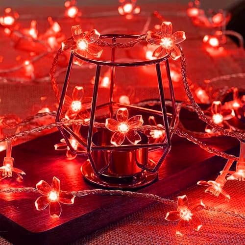 10ft Red Cherry Blossom Flower Fairy Lights String USB & Battery Operated