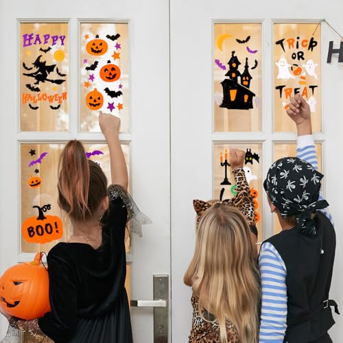 Halloween Gel Window Clings Set - 6 Sheets Spooky Decor for Windows & Mirrors