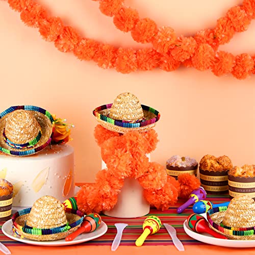 Mexican Fiesta Party Decor Set - Wooden Maracas & Mini Sombrero Hats - 18 Pieces
