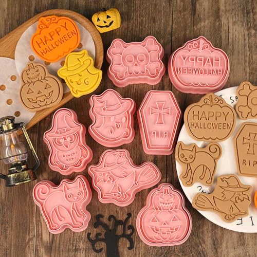 Mini Halloween Cookie Cutters & 3D Stamps Set with Pumpkin Ghost Witch Cat - Halloween-2