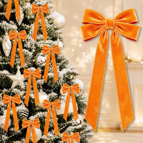 12-Pack Orange Velvet Bow Decorations for Fall & Holiday Crafts - 5 x 10 inches