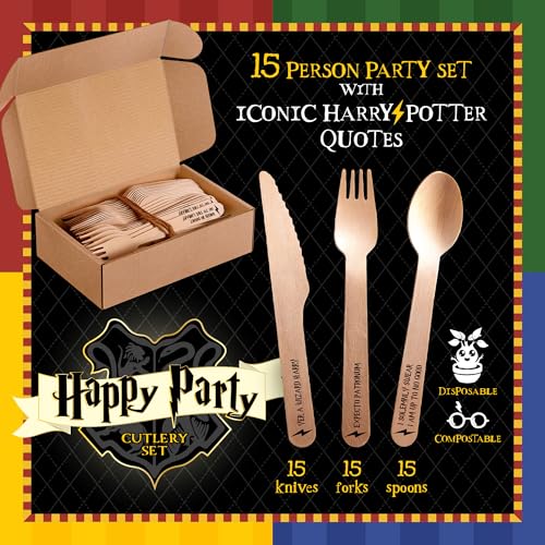 Themed Disposable Cutlery Set - 45 Eco-Friendly Wooden Utensils for Parties