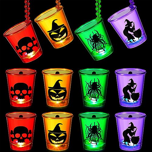 Halloween Shot Glass Necklace Set - Skull & Witch Variations, 12 Pcs