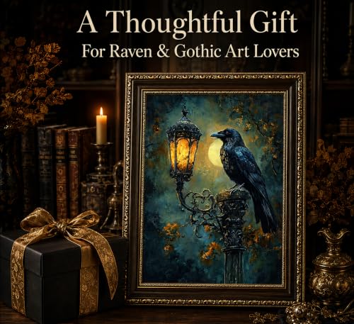 Gothic Black Raven Canvas Wall Art - Framed 16x12 Inches - Dark Decor