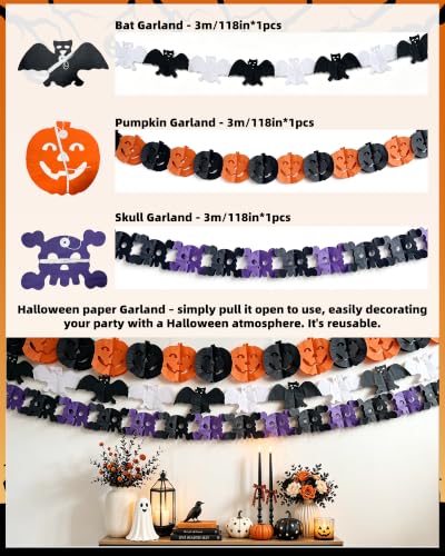 Halloween Indoor Decorations Kit with Paper Lanterns & Garlands - Spooky Festive Decor Set