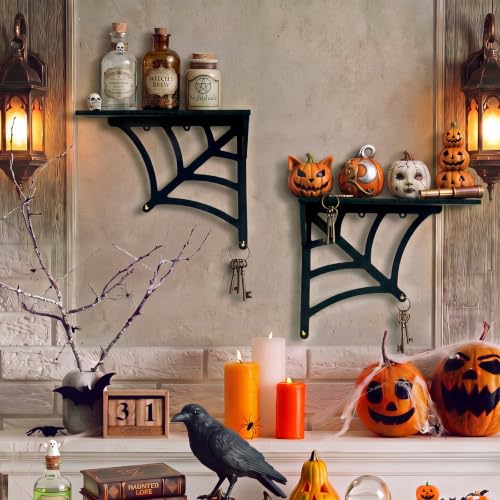Funny Halloween Spider Web Shelf - Gothic Wooden Wall Decor, 20 Inch
