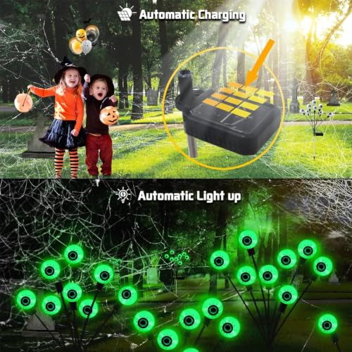 Outdoor Solar Eyeball Lights 4 Pack - Green Swaying Firefly Halloween Decor