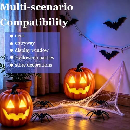 Resin Halloween Jack-o'-Lantern Decor with Blinking Eyes - 5.3 Inch LED Pumpkin Light, Indoor Ornament