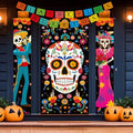 Dia De Los Muertos Decorations Set - Porch Signs, Banners & Door Cover for Halloween & Cultural Celebrations