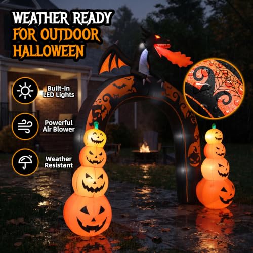 Giant Halloween Inflatable Archway with Dragon and Pumpkins - Outdoor Yard Decor
