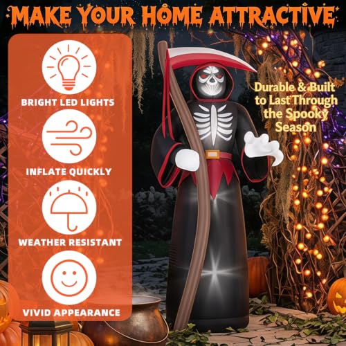 8FT Halloween Inflatable Grim Reaper Blow Up Yard Decor - Outdoor Spooky Decoration, Black Reaper Variation