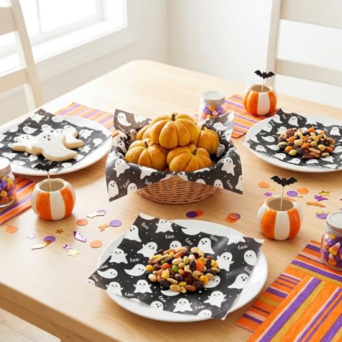 Halloween Ghost Boo Deli Paper Sheets - Black, 150 Pack Food Wraps