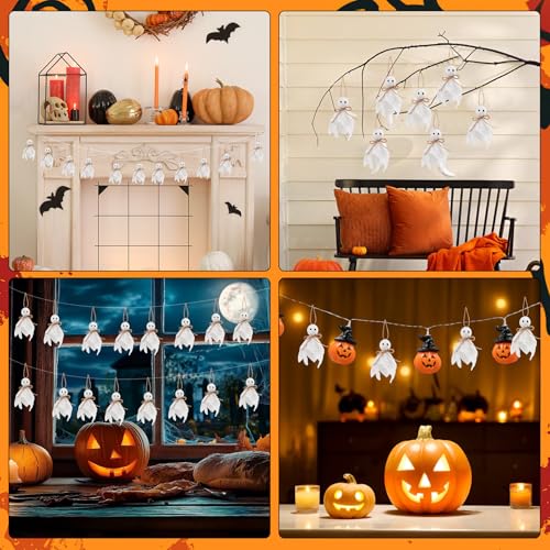 Halloween Ghost Hanging Ornaments Set - Rustic Cotton & Linen Decor for Yard & Porch