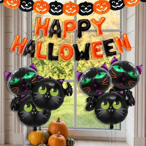Halloween Foil Balloons with Banner Bat Cat Mylar Party Decorations