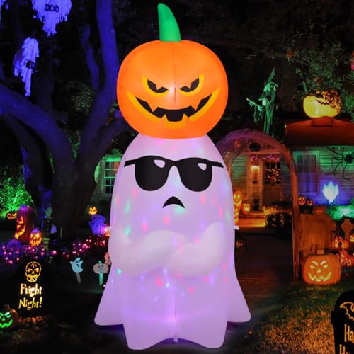 6.2 Ft Halloween Inflatable Ghost with Pumpkin and LEDs Outdoor Yard Decor