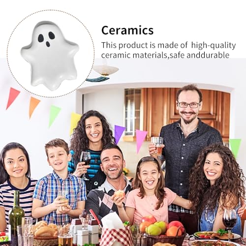 Halloween Ghost Ceramic Plate - Reusable 10.6x9.1 Inches for Desserts Snacks & Party Decor - Variation 1