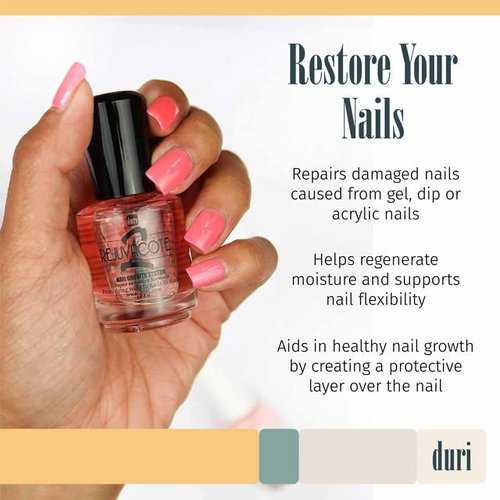 Duri Rejuvacote 2 Nail Growth Base and Top Coat, Balanced Repair - Nail Hardener for peeling, thin, or fragile nails (Pack of 2)