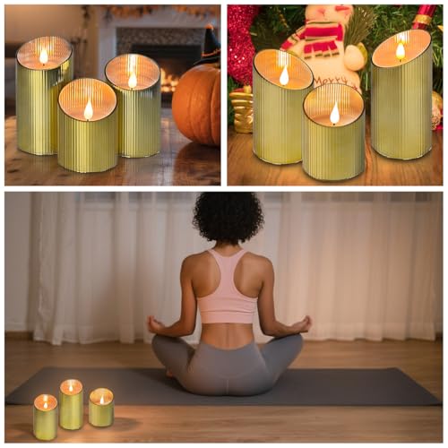 Rechargeable Flameless LED Candle Set with Remote & Timer - Glass Illusion Fire