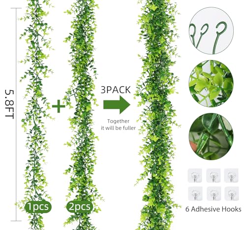 Artificial Eucalyptus Garland - Fake Greenery Vine for Home & Event Decor - 5.8 Ft, Pack of 3, Variation: Eucalyptus