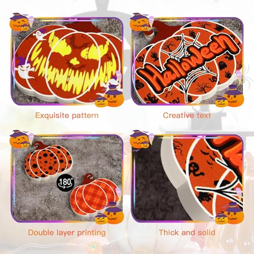 Vivid Medium Wooden Pumpkin Decorations Set for Halloween & Thanksgiving - Double-Sided Table Decor, 3 Pieces