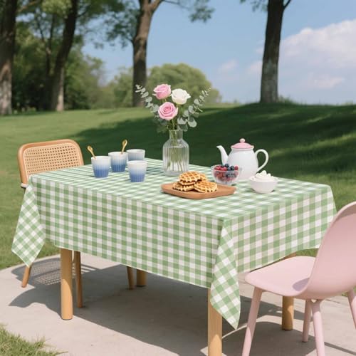 Sage Green Gingham Disposable Tablecloth Set - 4 Pack 54x108 Inches for Party & Events