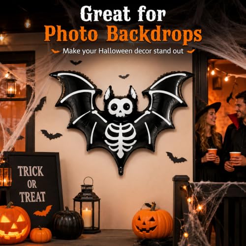 59 Inch Skeleton Bat Foil Balloon - Large Black Halloween Mylar Decor