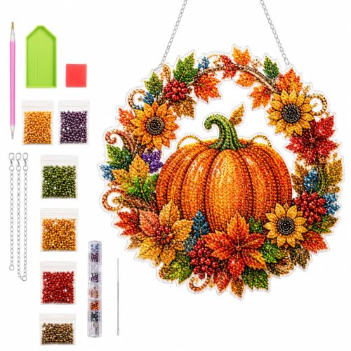 Autumn Pumpkin Diamond Art Kit - DIY Rhinestone Suncatcher for Fall Decor