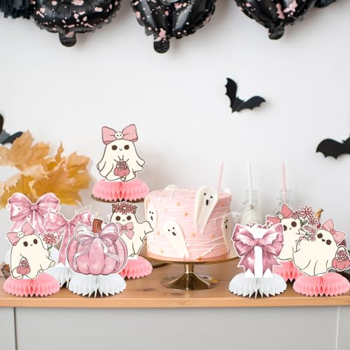 Halloween Pink Ghost Table Decorations - 9 Pcs Pastel Halloween Party Decor - Girl's Birthday Gift
