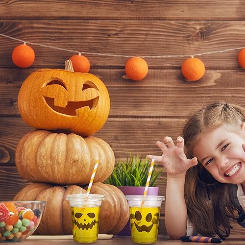 Halloween Ghost Disposable Cups Set - 12 oz Plastic Party Cups with Lids & Straws, 120 Pack