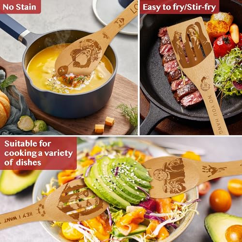 Horror-Themed Bamboo Cooking Utensils Set with Oven Mitts & Apron - Spooky Kitchen Accessories