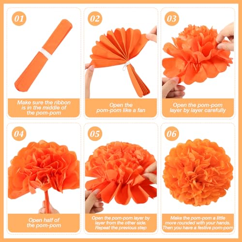 Marigold Paper Flowers Set - 80 Pieces | 4 Inch & 6 Inch Orange