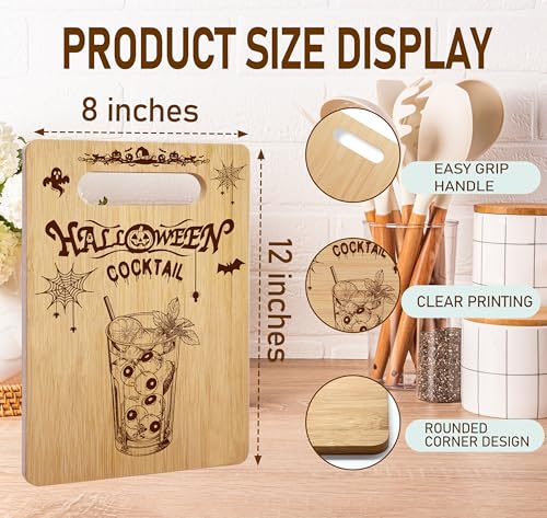 Halloween Cocktail Bamboo Cutting Board with Decorative Print - Holiday Kitchen Gift - Variation: Halloween Cocktail