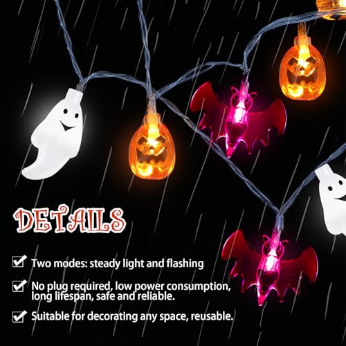Retisee 10 ft Halloween String Lights - 3D Pumpkin Ghost Bat Battery Operated