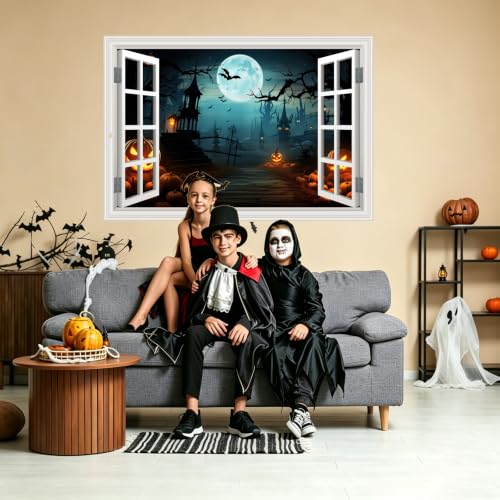 Halloween Fake Window Decal - Scary Spelo Alley Scene 48x32 Inch - Party Decor Sticker