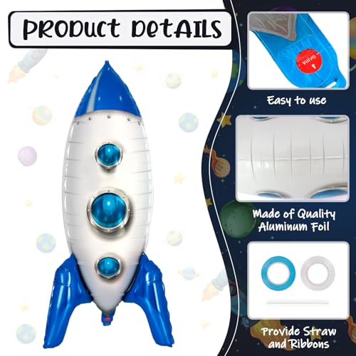 YOTHORN 2 Pcs Large Blue Rocket Balloons - Space Theme Foil Balloons for Kids Party
