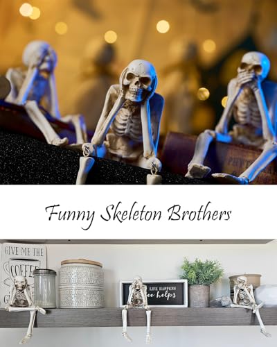 Halloween Mantel Decor See No Speak Hear No Evil Skeletons Resin Statues - Spooky Wall Art