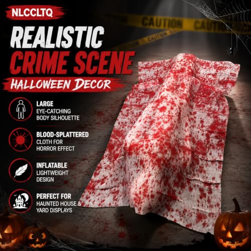 Giant Creepy Zombie Halloween Yard Decoration with Inflatable Body and Blood Cloth - Outdoor Horror Props