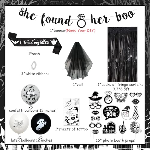 Halloween Bachelorette Party Decorations Set with Banner Sash Veil Photo Props and Balloons