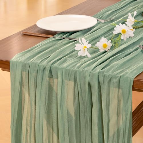 Sage Green Cheesecloth Table Runner for Weddings & Events - 10ft, 3pcs