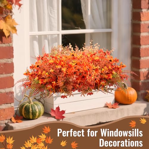 Fall Artificial Flower Bundles - UV Resistant Faux Mums Eucalyptus for Outdoor & Indoor Decor - Fall A
