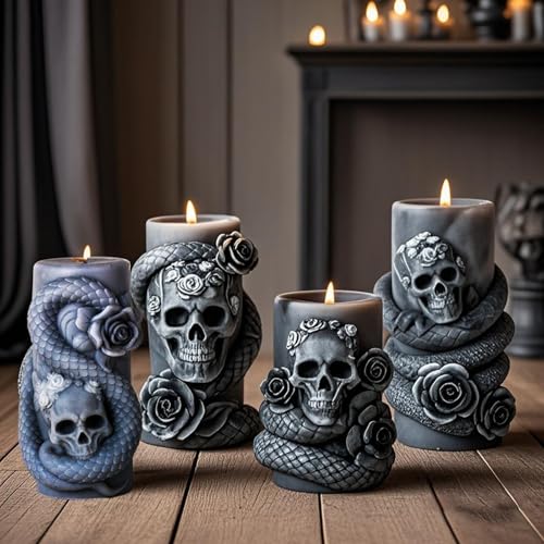 Silicone Candle & Resin Molds Set - Snake & Skull Design, 4 Pieces