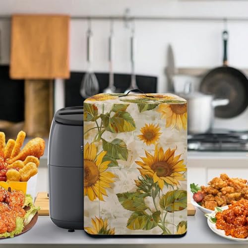 Vintage Sunflower Air Fryer Cover with Dustproof Storage Pockets - Washable Kitchen Protector