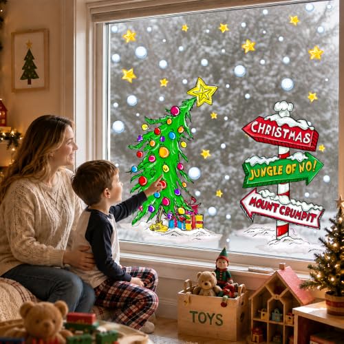 Christmas Window Decals - Curved Tree Arrow Sign Set for Festive Decor - Variation: Christmas Tree