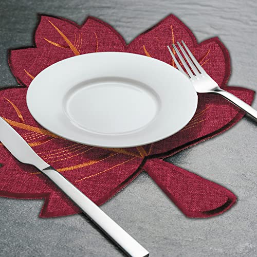 Fall Leaves Placemats Set of 4 - Embroidered Maple Leaf Table Mats, 15x18 Inches