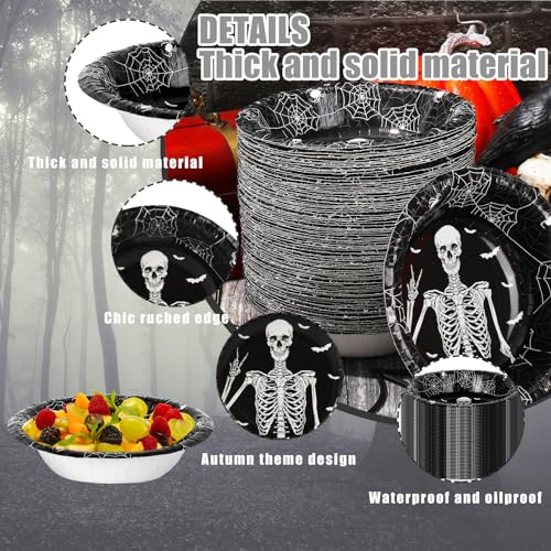 Halloween Paper Bowls 100-Pack - Spooky Skeleton Bat Web Snack Cups