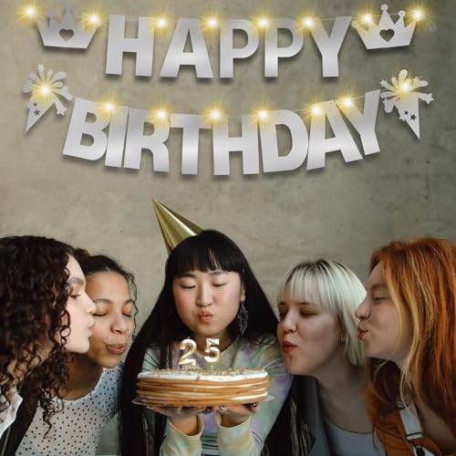 129Pcs Glitter Customizable Banner Kit - Silver Happy Birthday Party Decor